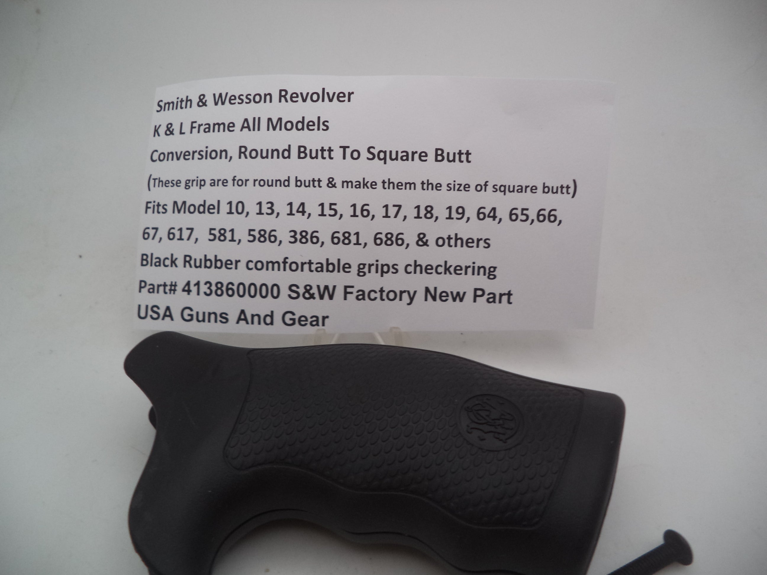 Smith & Wesson K/L Frame Black Rubber Conversion Grips Round Butt with Screw - 413860000