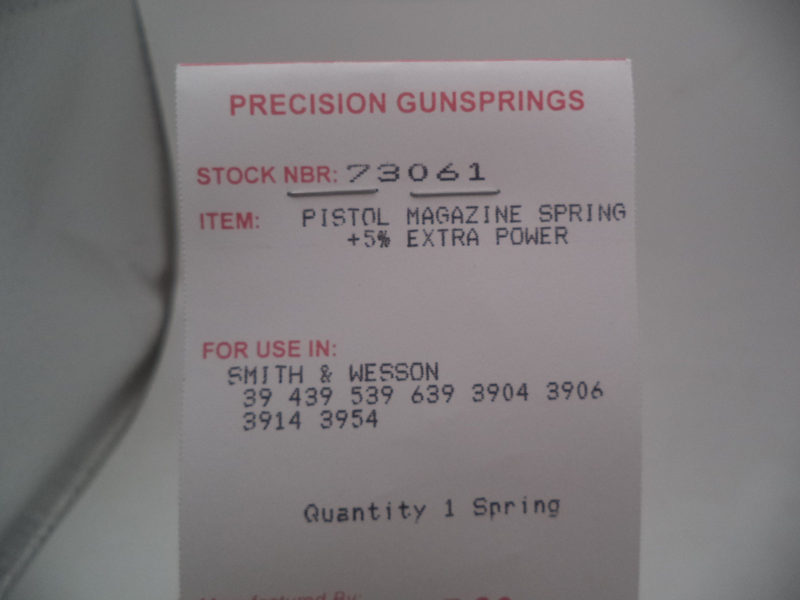 73061 Wolff Smith & Wesson Pistol 39 Series,3900 Series  Magazine Spring 9MM