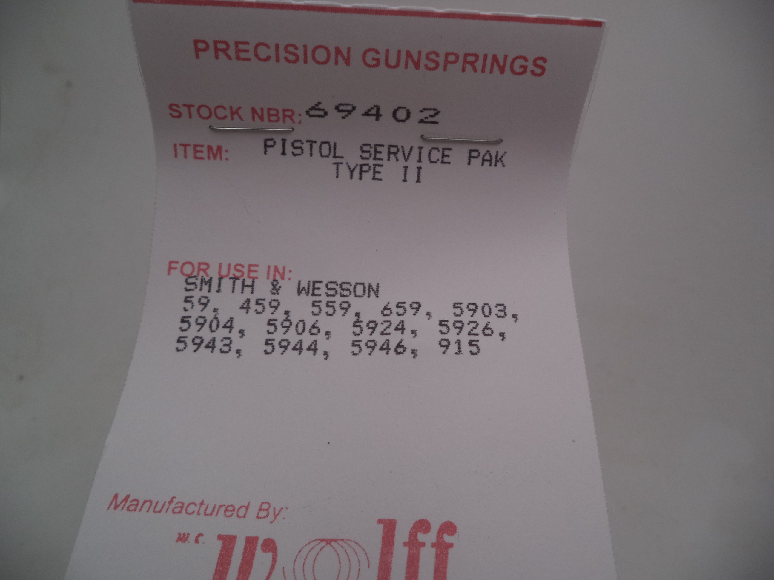 Wolff 69402 Spring Service Pak - S&W Model 5906 5904 59 5903 9mm