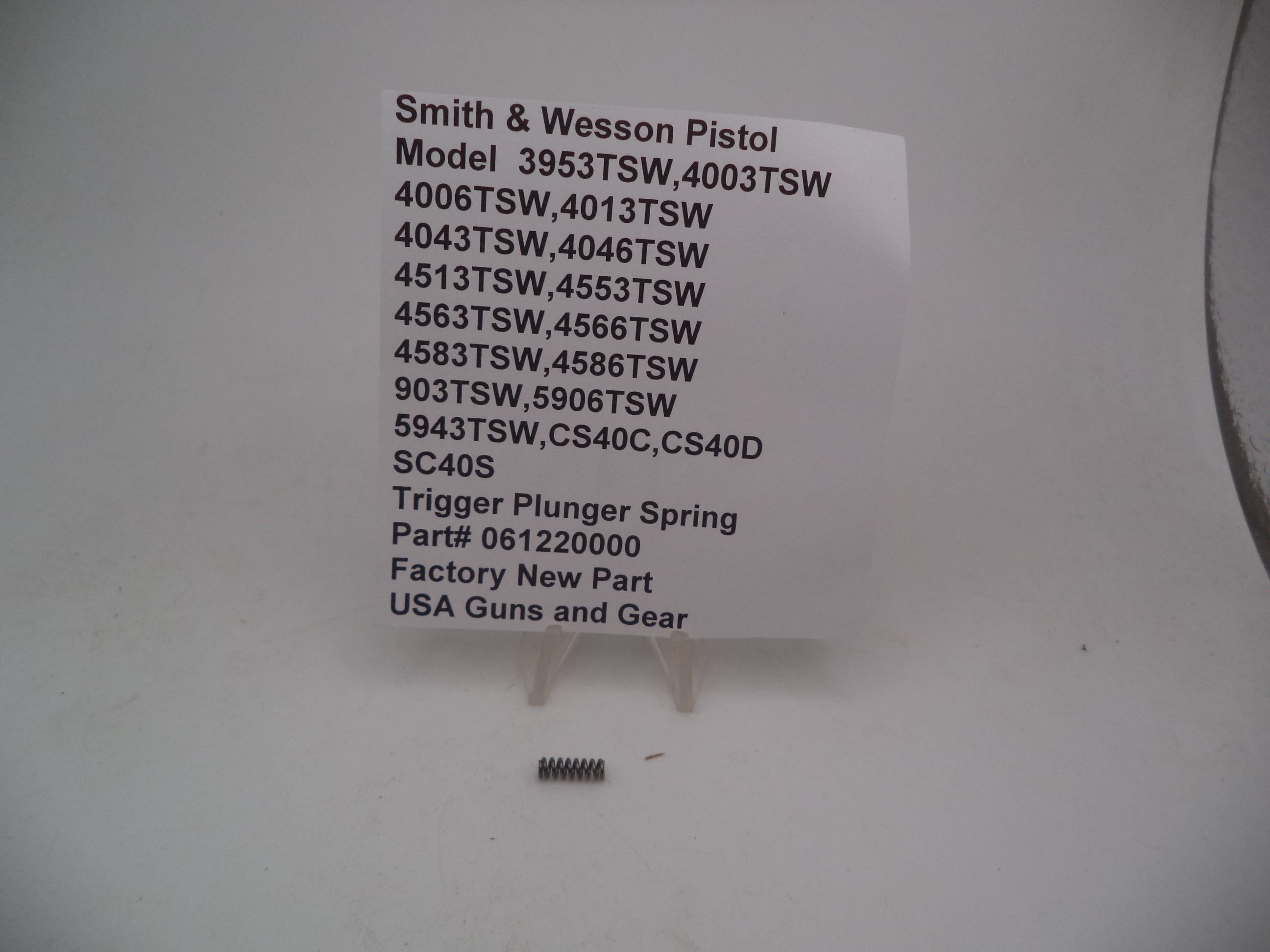 S&W Trigger Plunger Spring 061220000 - Model 5943TSW 4046TSW 4003TSW