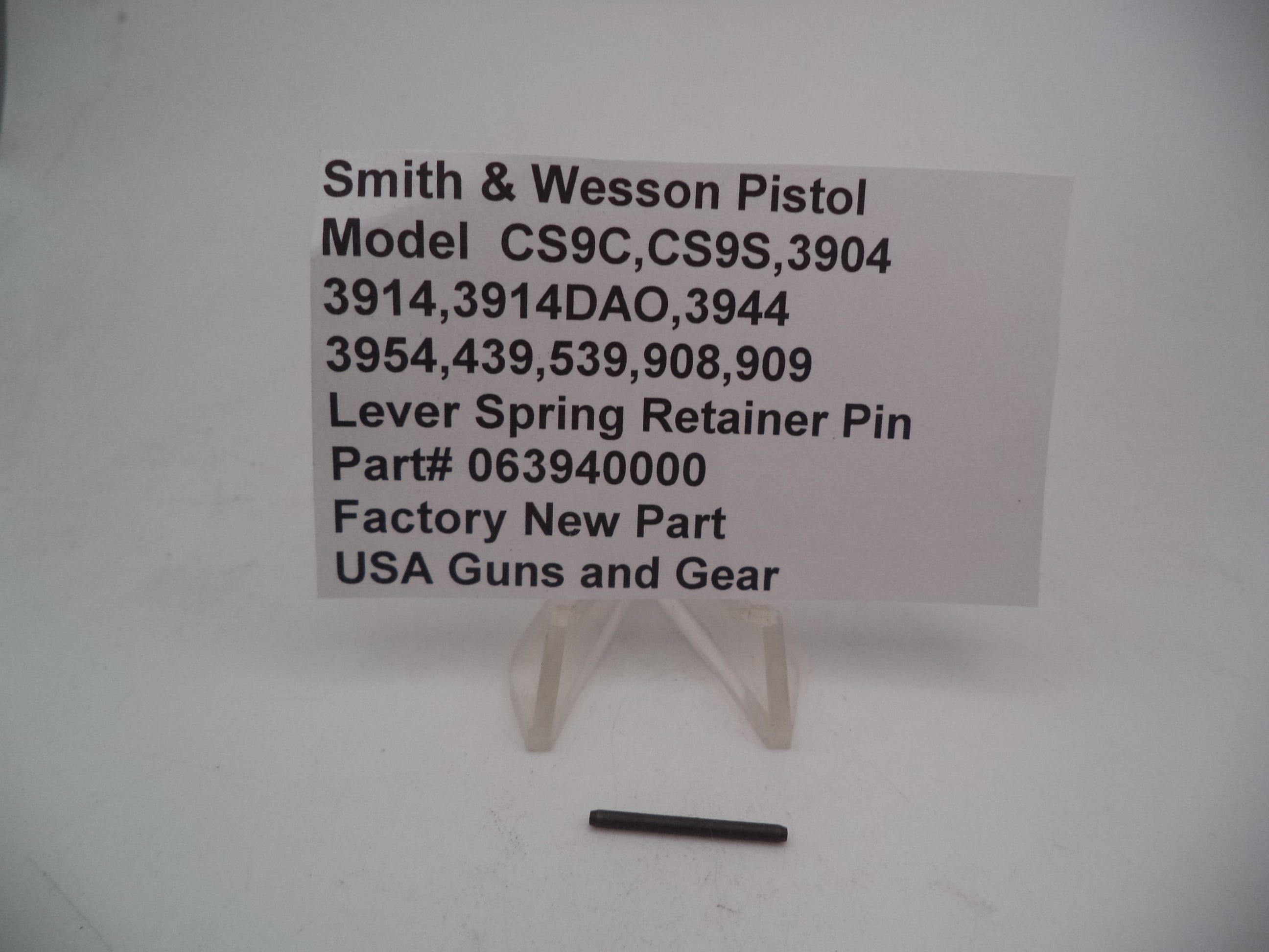 S&W Lever Spring Retainer Pin 063940000 - Model 908, 909, 439, 539, 3904, CS9