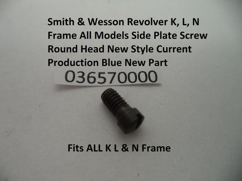 036570000 Smith & Wesson Revolver K,L,N Frame Side Plate Screw Round Head Blue