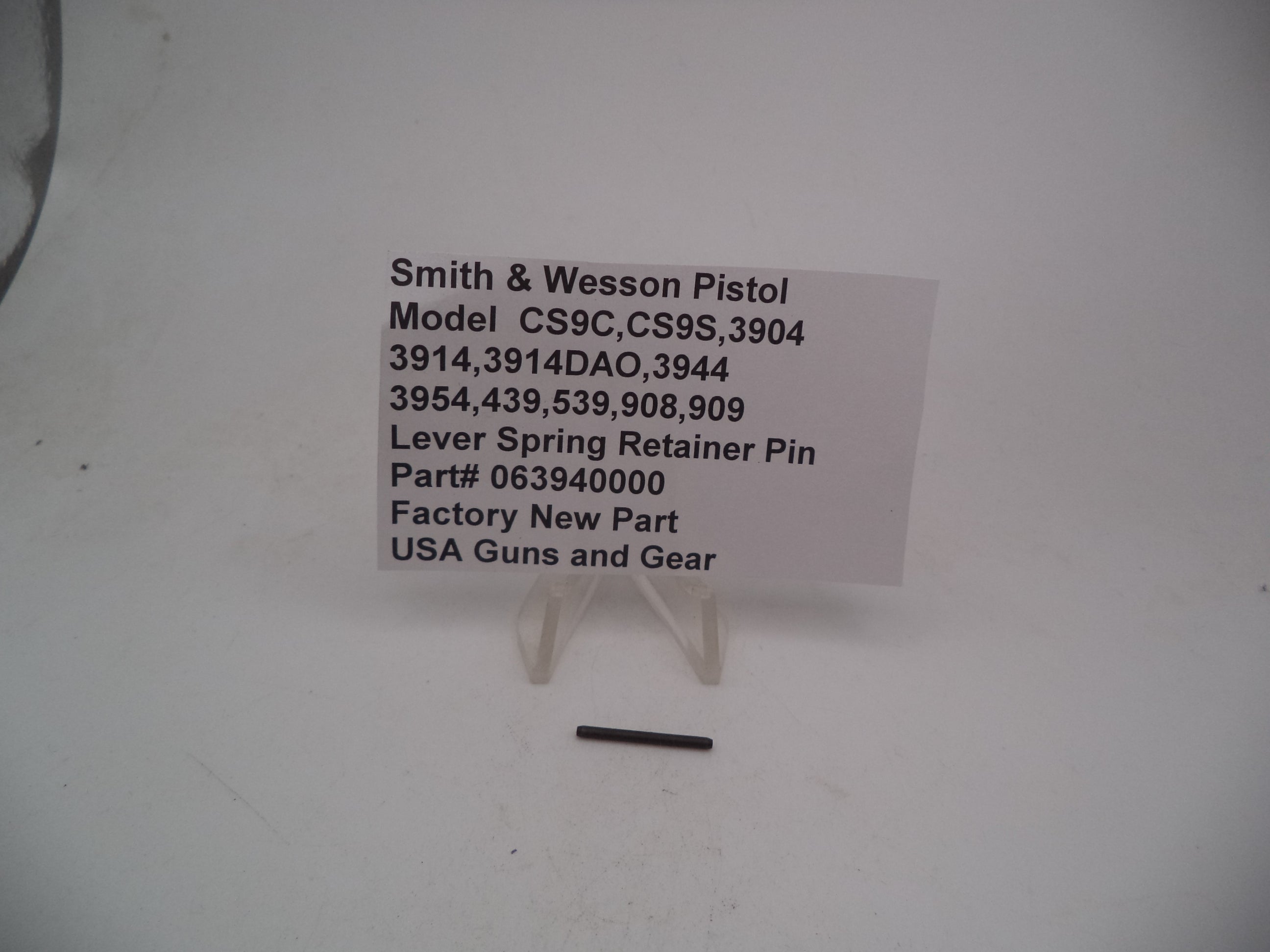 S&W Lever Spring Retainer Pin 063940000 - Model 908, 909, 439, 539, 3904, CS9