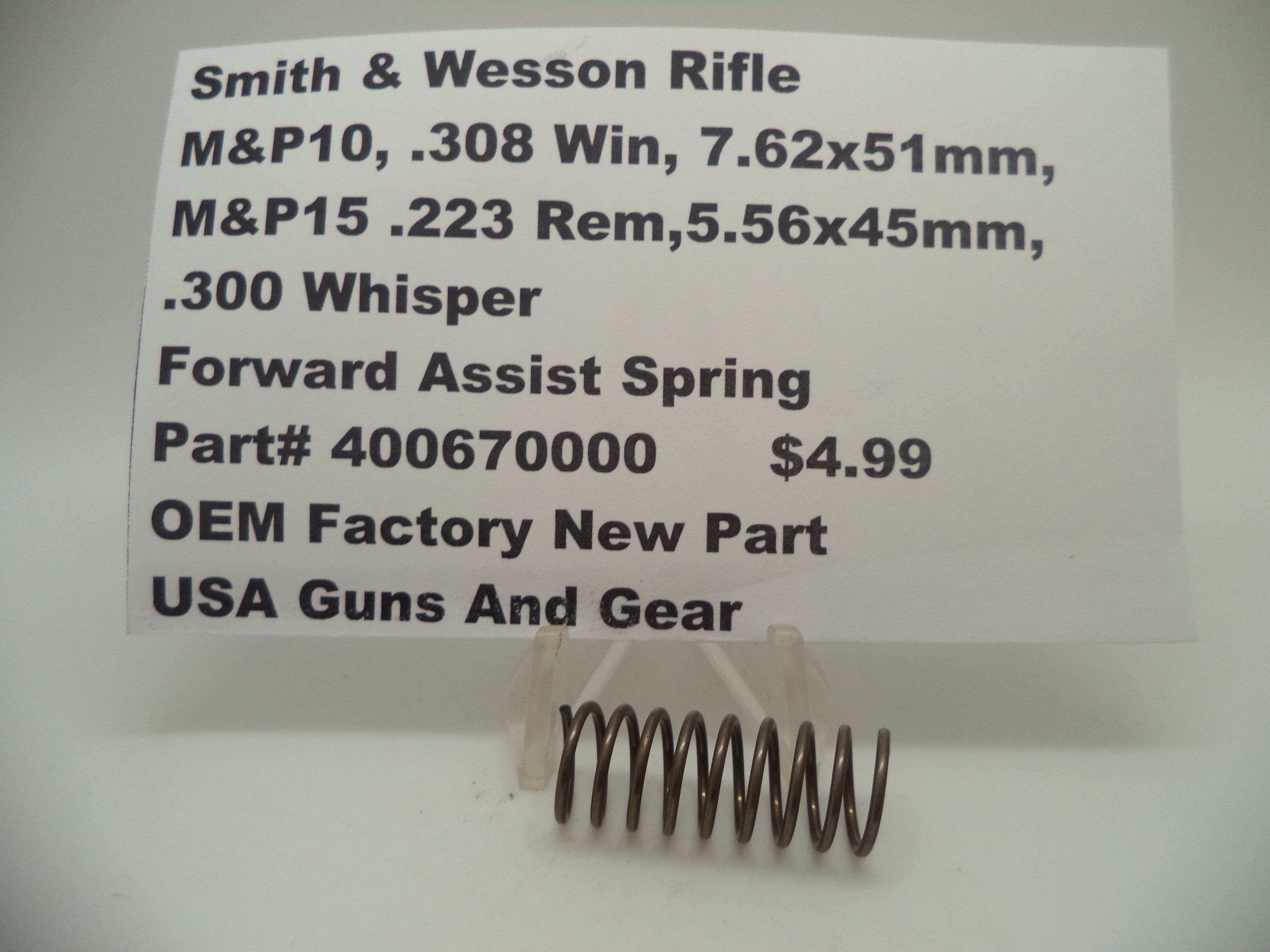 Smith & Wesson Rifle M&P 10 and M&P 15 Forward Assist Spring New Part 400670000