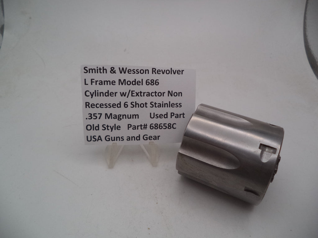 Smith & Wesson L Frame Model 686 Cylinder with Extractor, non-recessed .357 Magnum used part, displayed on a white background.