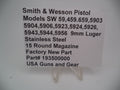 S&W 15-Round Magazine 193500000 - Model 5924 5904 59 5903 5906 9mm