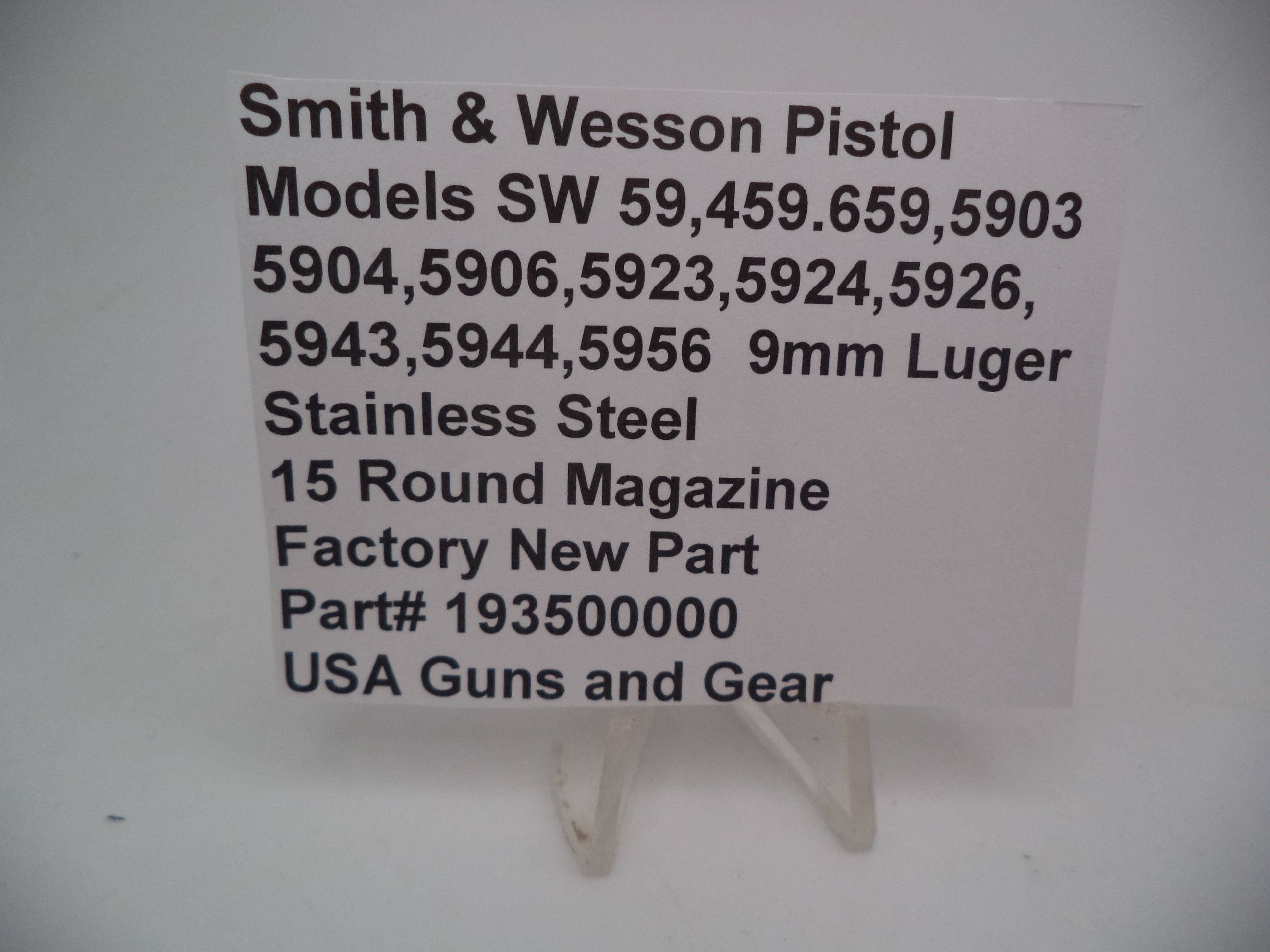 S&W 15-Round Magazine 193500000 - Model 5924 5904 59 5903 5906 9mm