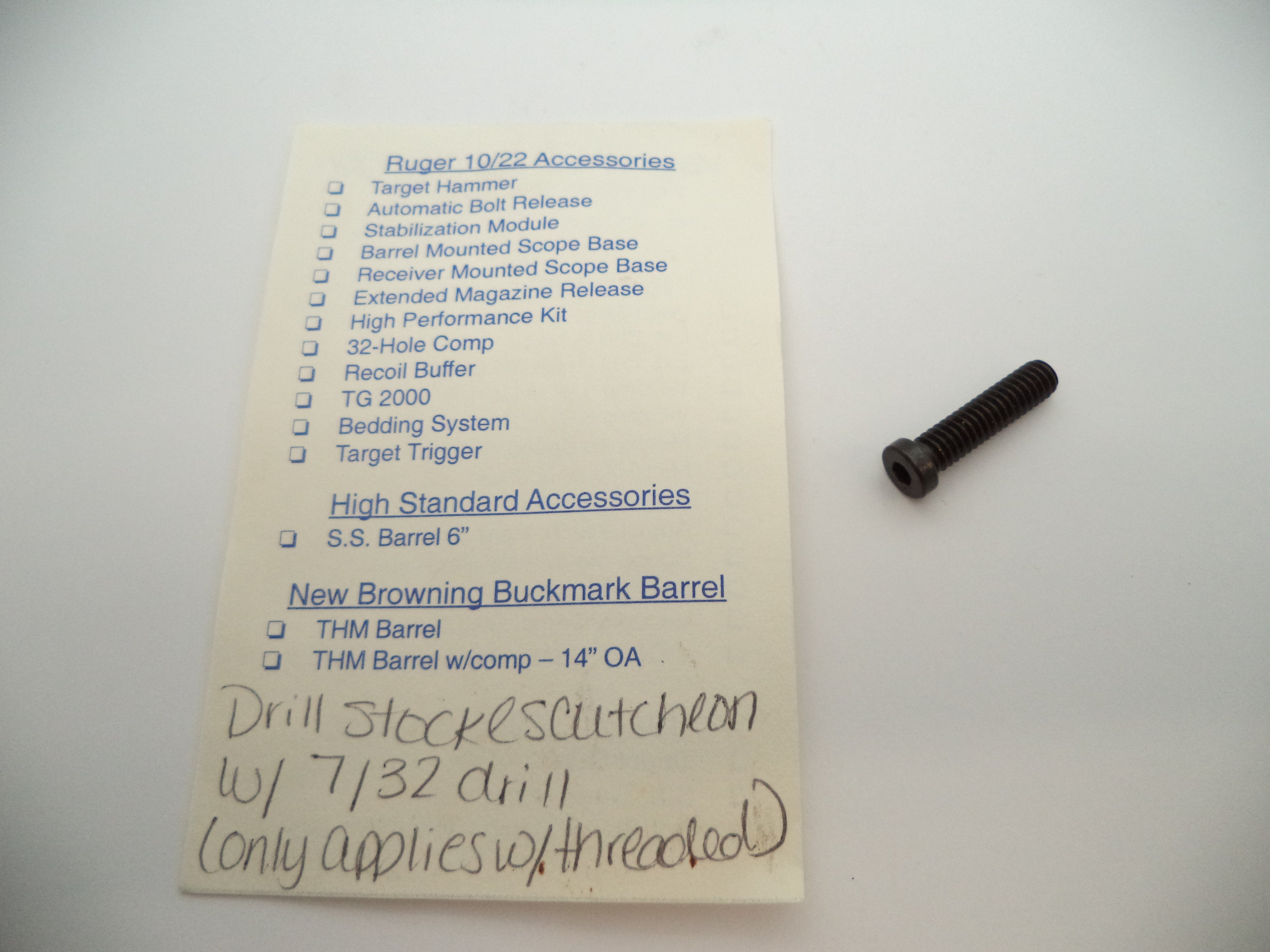 R19  Ruger Rifle 10/22 Power Custom Socket Head Take Down Screw New Part