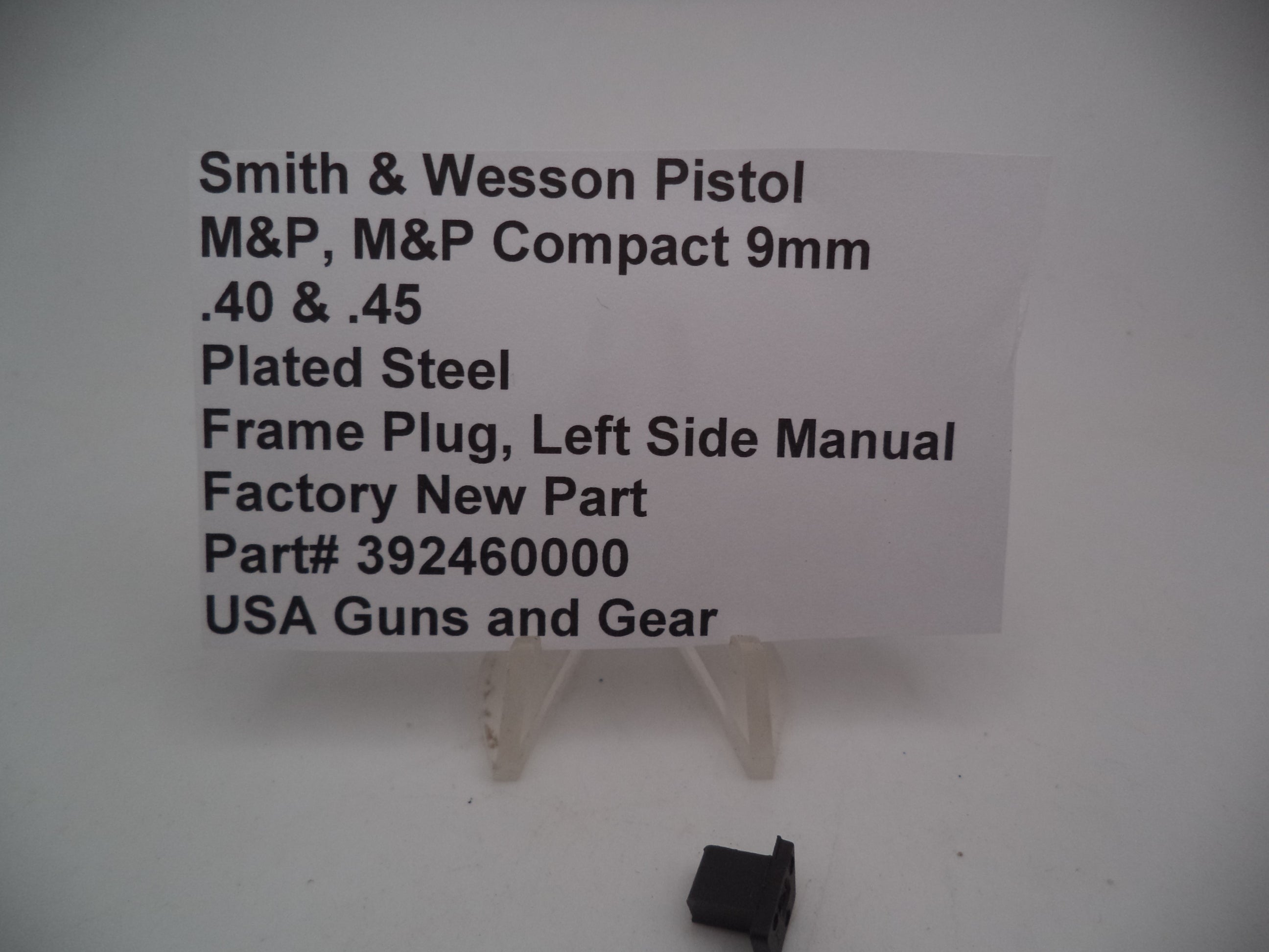 Smith & Wesson M&P Frame Plug Manual Safety Black 9mm/40/45 M1.0/M2.0 | OEM 392460000