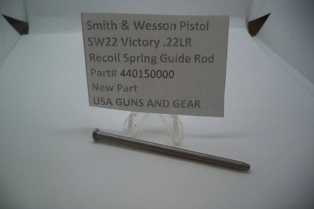 Smith & Wesson SW22 Victory .22 LR Recoil Spring Guide Rod, displayed on a stand with a label indicating the product number, part number, and price.