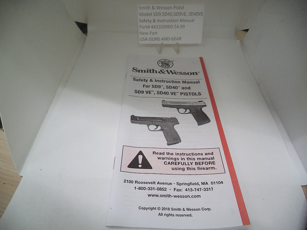 S&W SD9 SD40 SD9VE SD40VE Instruction & Safety Manual