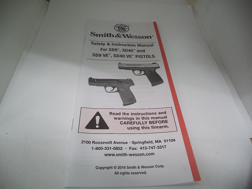 S&W SD9 SD40 SD9VE SD40VE Instruction & Safety Manual