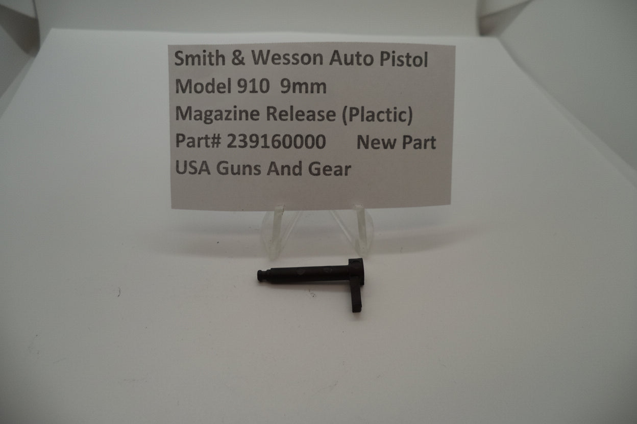 Smith & Wesson Auto Pistol Model 910 9mm Magazine Release (Plastic) displayed on a stand with a price tag.