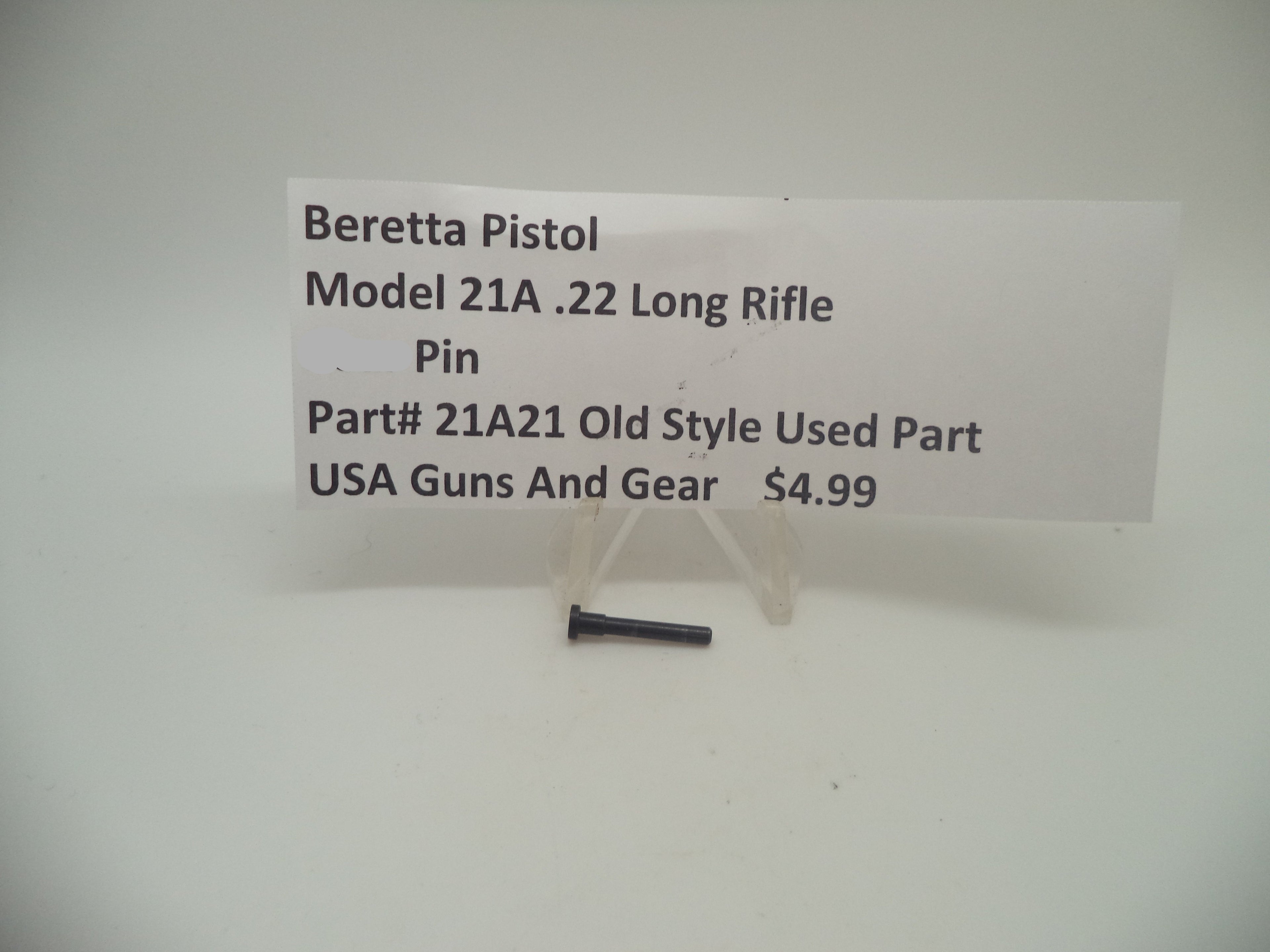 21A21 Beretta Pistol Model 21A .22 Long Rifle S-Lever Pin Blue Used Part