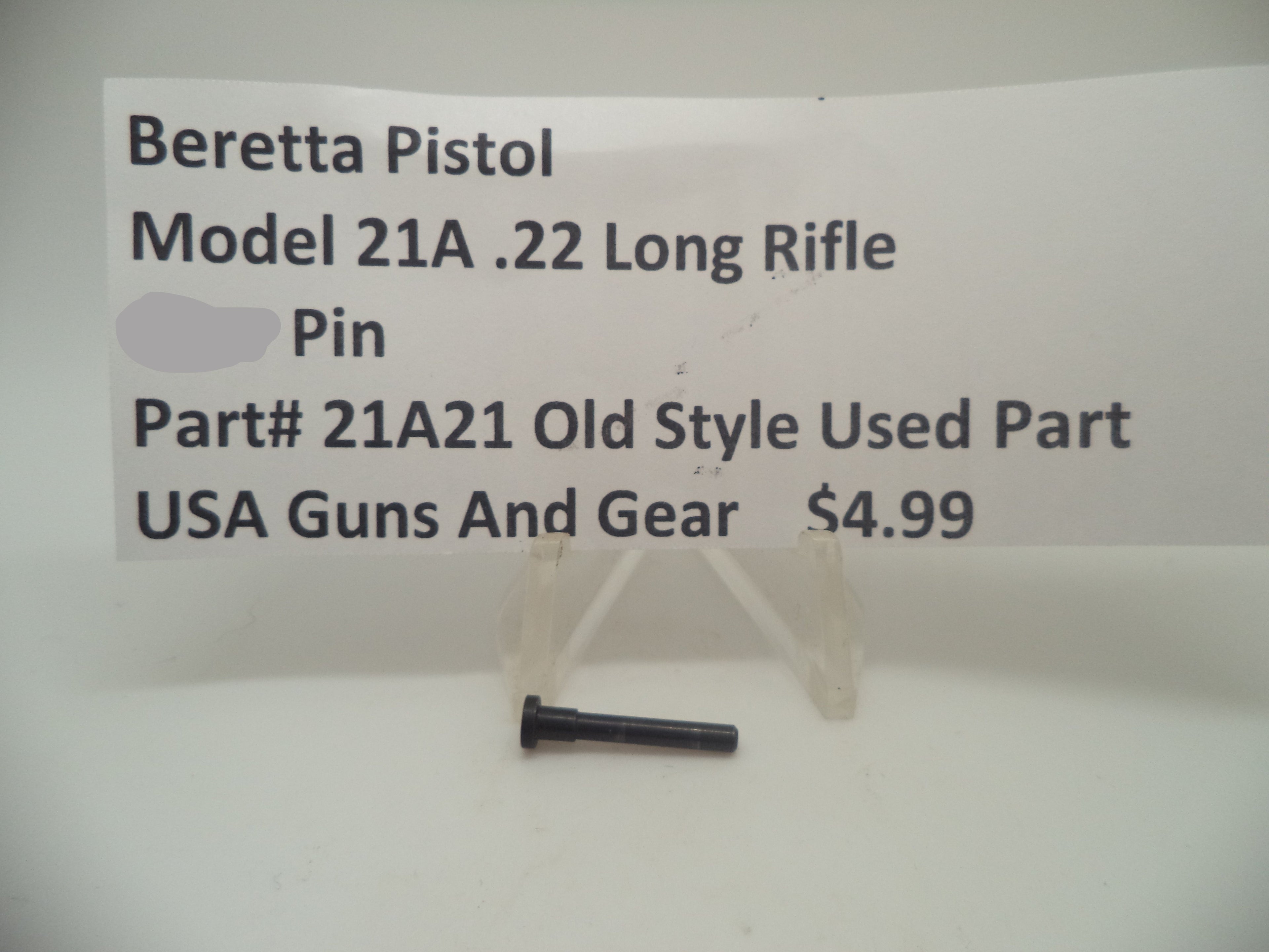 21A21 Beretta Pistol Model 21A .22 Long Rifle S-Lever Pin Blue Used Part
