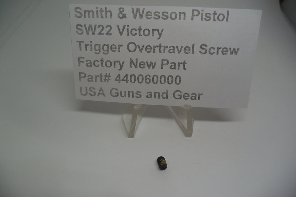 Smith & Wesson SW22 Victory Trigger Overtravel Screw displayed on a white background with a price tag indicating $5.99 for USA guns and gear.