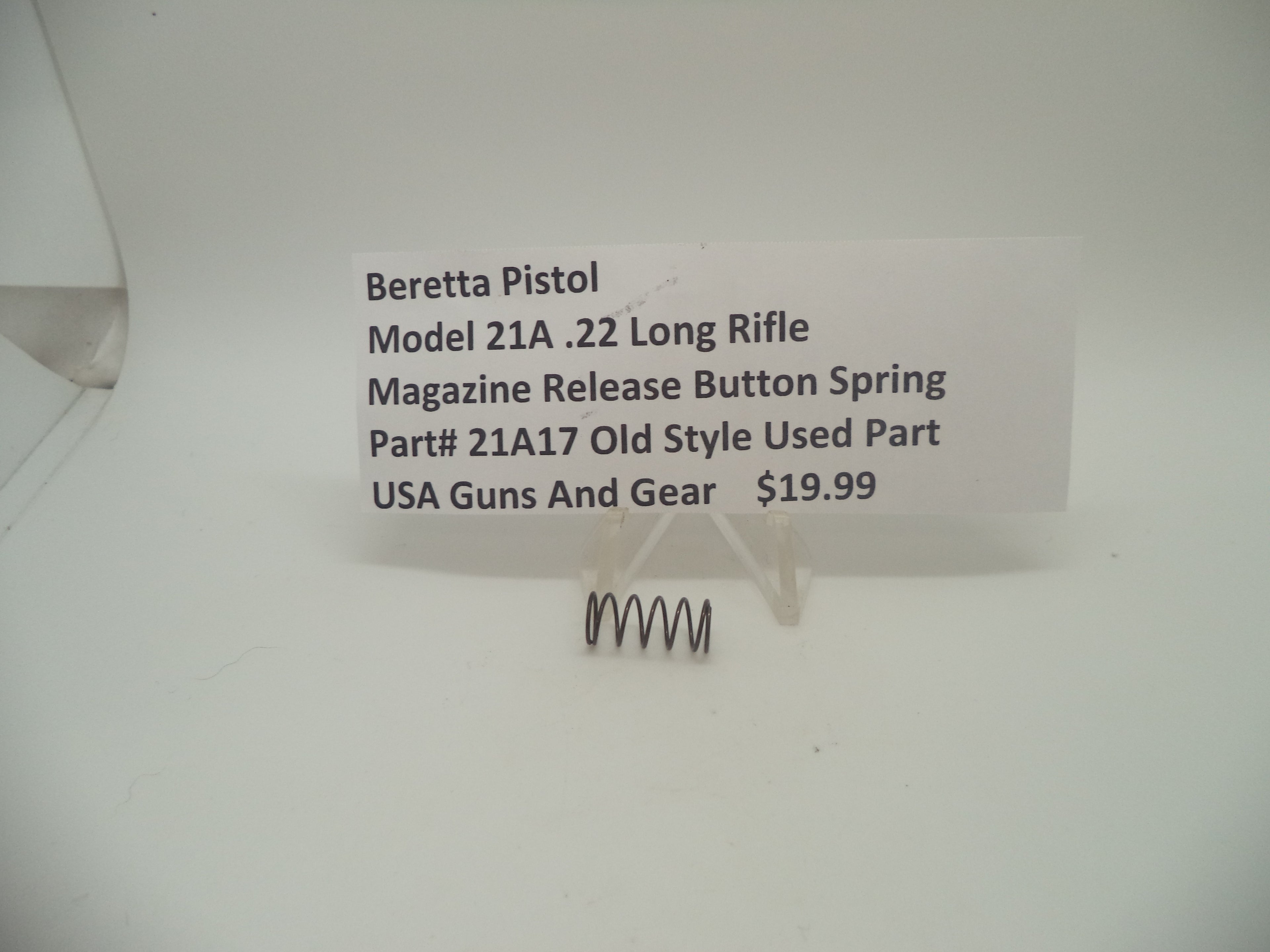 21A17 Beretta Pistol Model 21A .22 Long Rifle Magazine Release Button Spring Used
