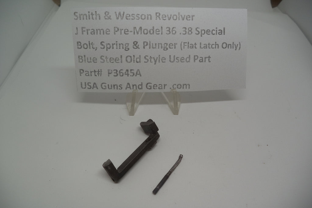 Smith & Wesson J Frame Pre 36 Bolt, Spring & Plunger for .38 Special old style used part, displayed on a white stand with a price tag.