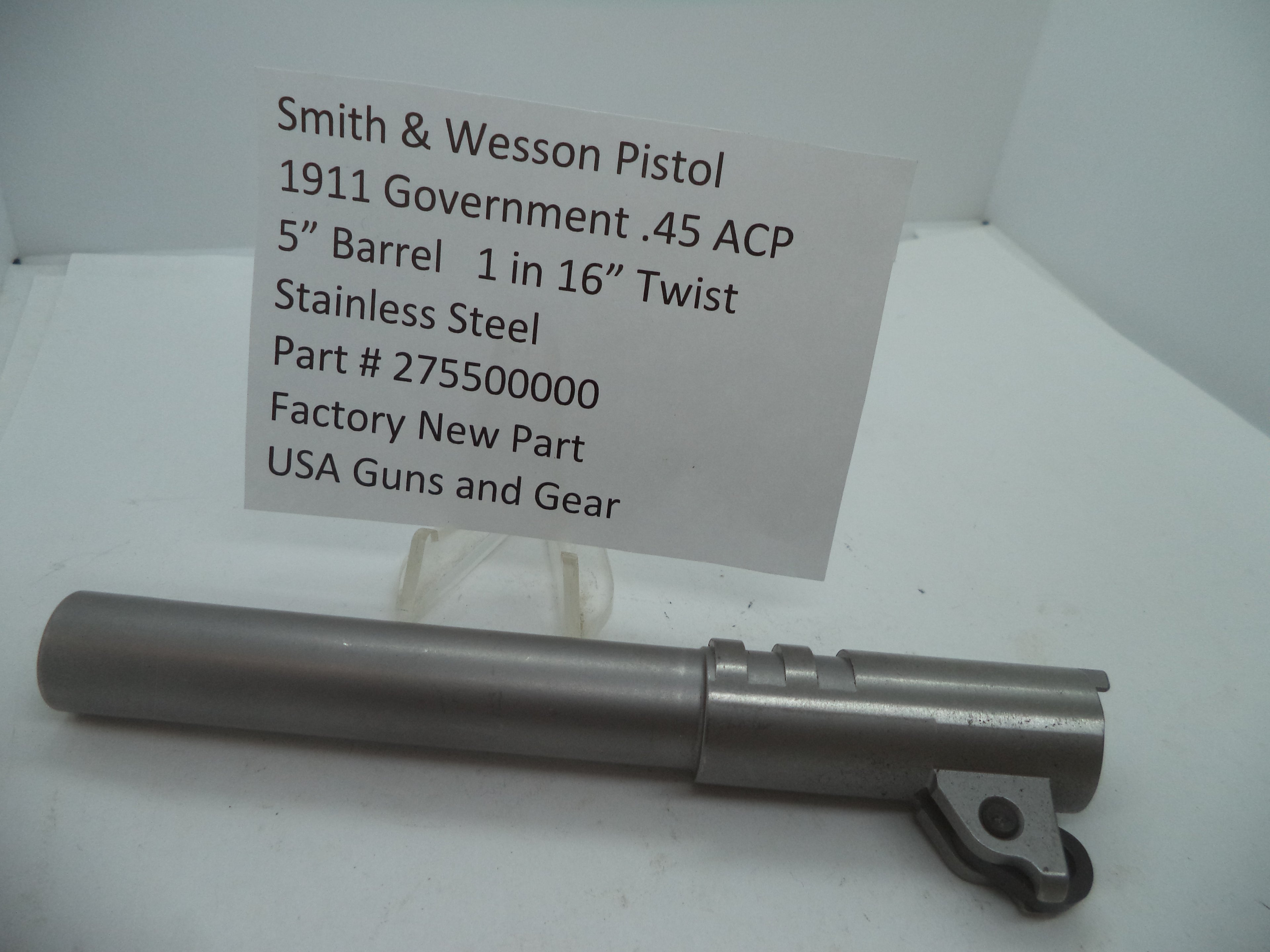 275500000 S&W 1911 Government Barrel, 1 in 16" Twist, 5" Stainless Steel .45 ACP