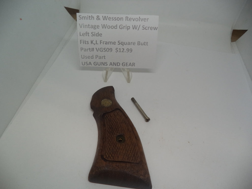 VGS09 S&W Revolver K, L Frame Square Butt (ONLY) Left Side Vintage Wood Grip