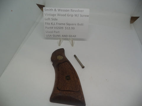 VGS09 Smith & Wesson Revolver K, L Frame Square Butt (ONLY) Left Side Vintage Wood Grip