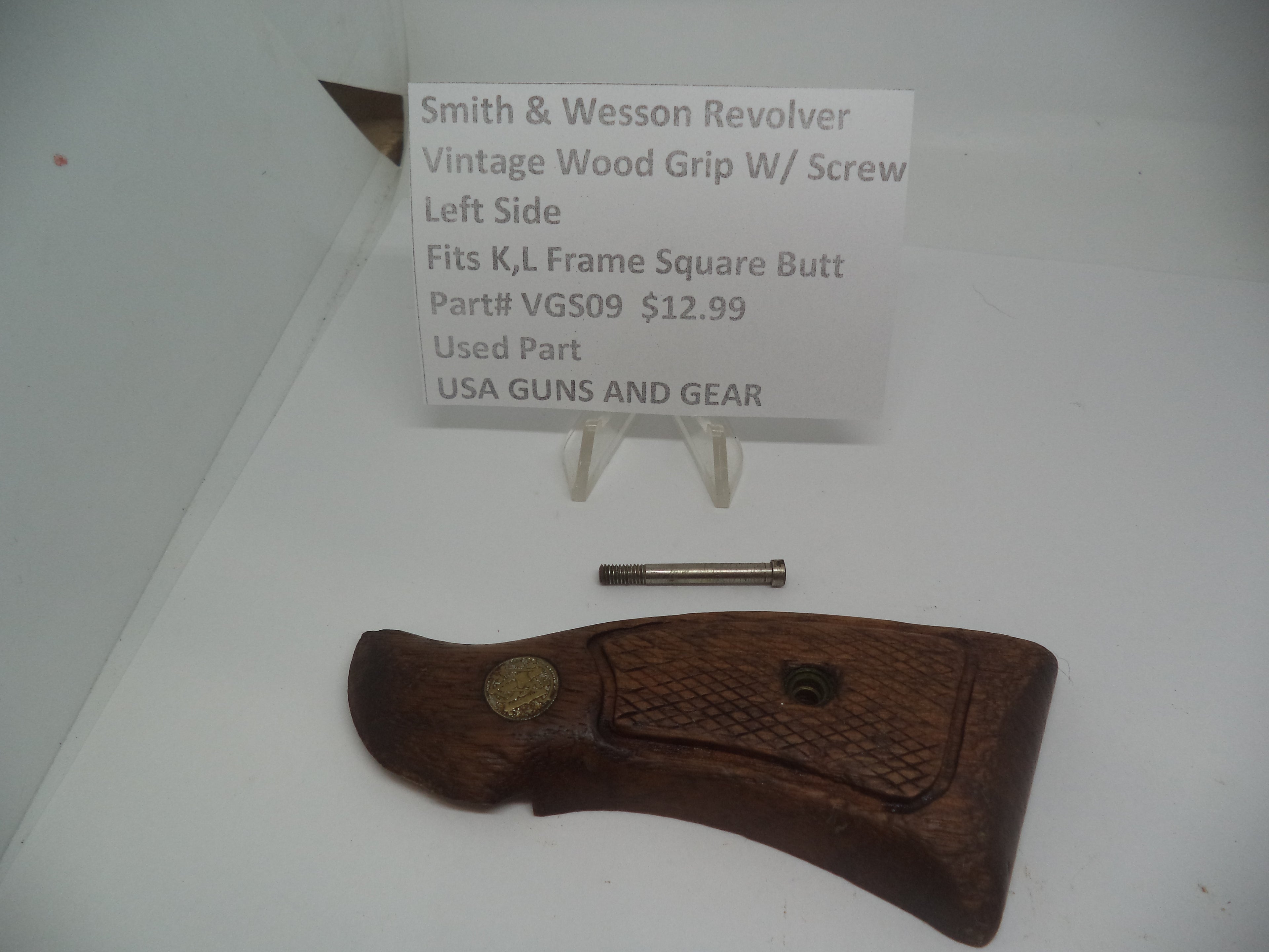 VGS09 S&W Revolver K, L Frame Square Butt (ONLY) Left Side Vintage Wood Grip