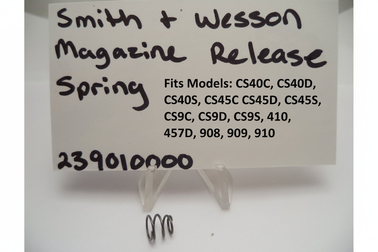Smith & Wesson Magazine Release Spring Pistol Part, with fit models listed on the tag and a price of $6.99.