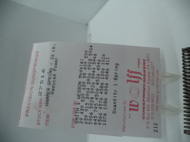 Wolff Hammer Spring for S&W Pistols - 16 LB | 39/439/539/639/3904/3906/3944/3946 | 9mm | Part 27516