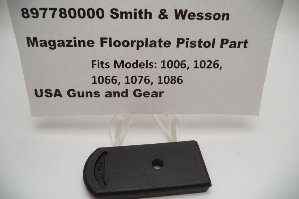 Smith & Wesson Magazine Floorplate Pistol Part, black in color, displayed on a white background with pricing and model fit information.