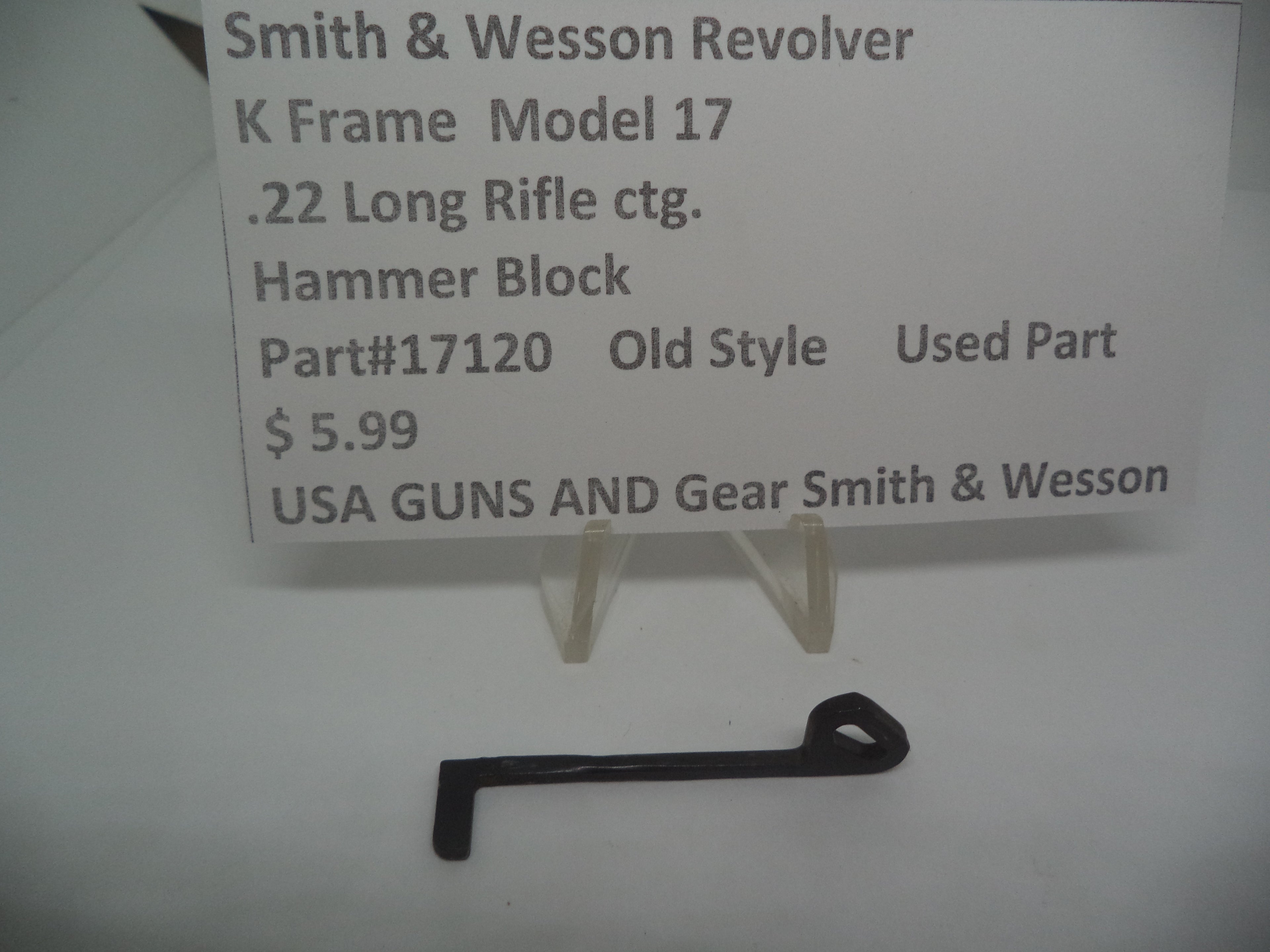 Smith & Wesson K Frame Model 17 Hammer Block .22 Long Rifle Old Style - 17120