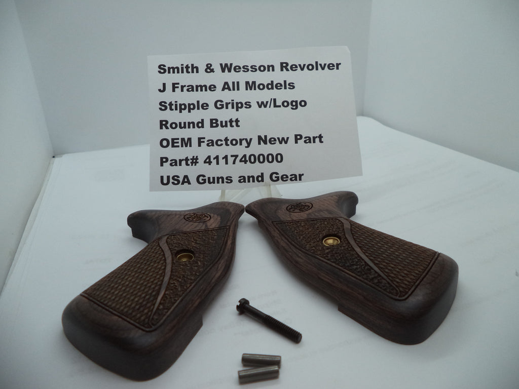 411740000 Smith & Wesson J Frame All Models Stipple Grips w/ Logo Round Butt