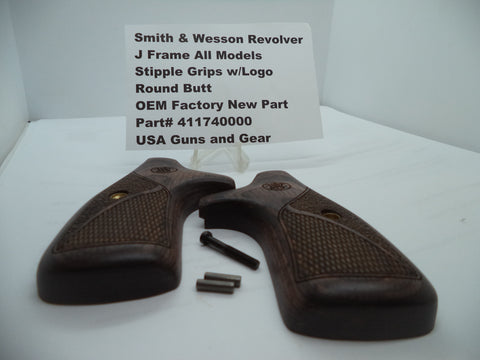 411740000 Smith & Wesson J Frame All Models Stipple Grips w/ Logo Round Butt