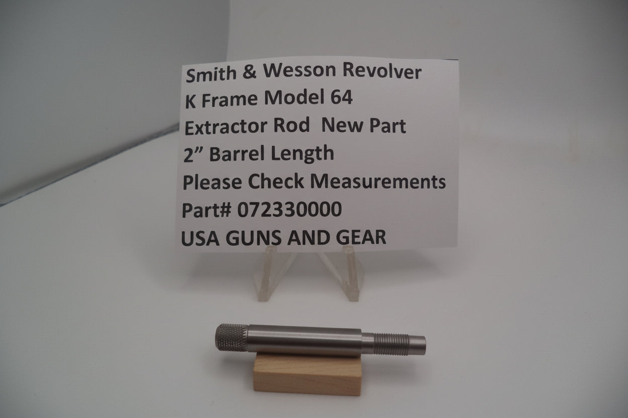 Smith & Wesson K Frame Model 64 Extractor Rod for 2" Barrel Stainless Steel, displayed on a stand with descriptive text and price tag.
