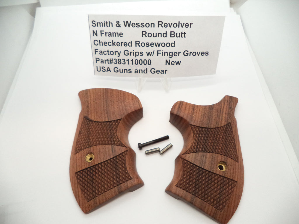 Smith & Wesson N Frame Checkered Rosewood Grips with Finger Grooves - Round Butt Only - Factory New Part 383110000