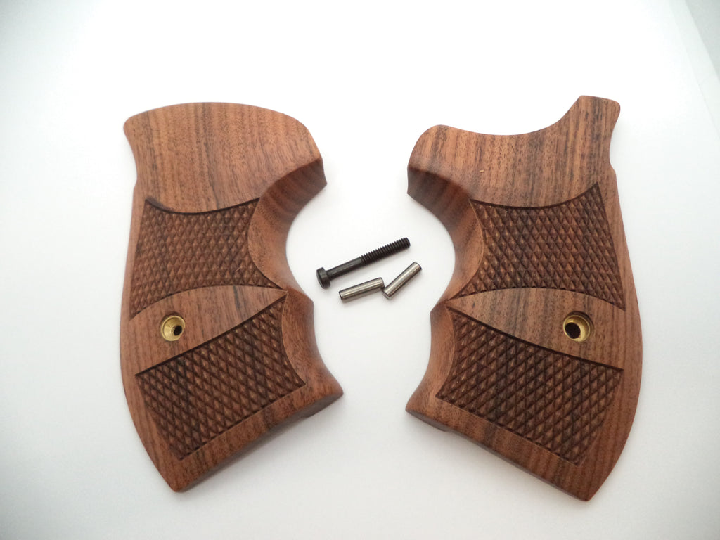 Smith & Wesson N Frame Checkered Rosewood Grips with Finger Grooves - Round Butt Only - Factory New Part 383110000