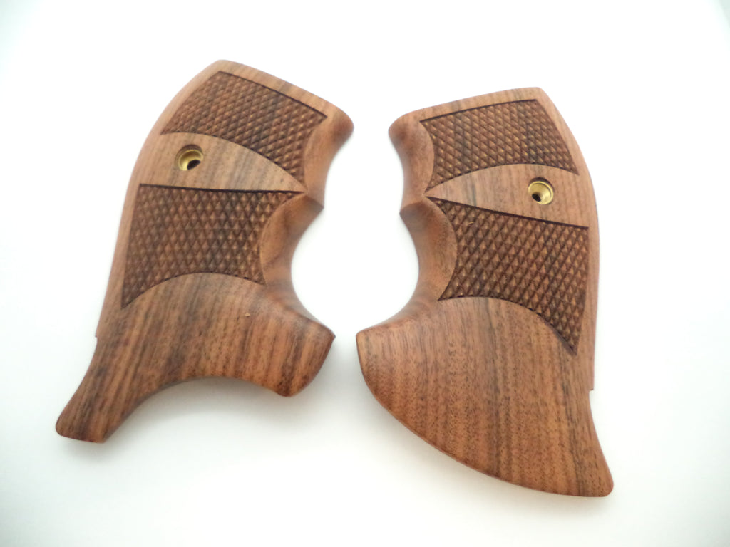 Smith & Wesson N Frame Checkered Rosewood Grips with Finger Grooves - Round Butt Only - Factory New Part 383110000