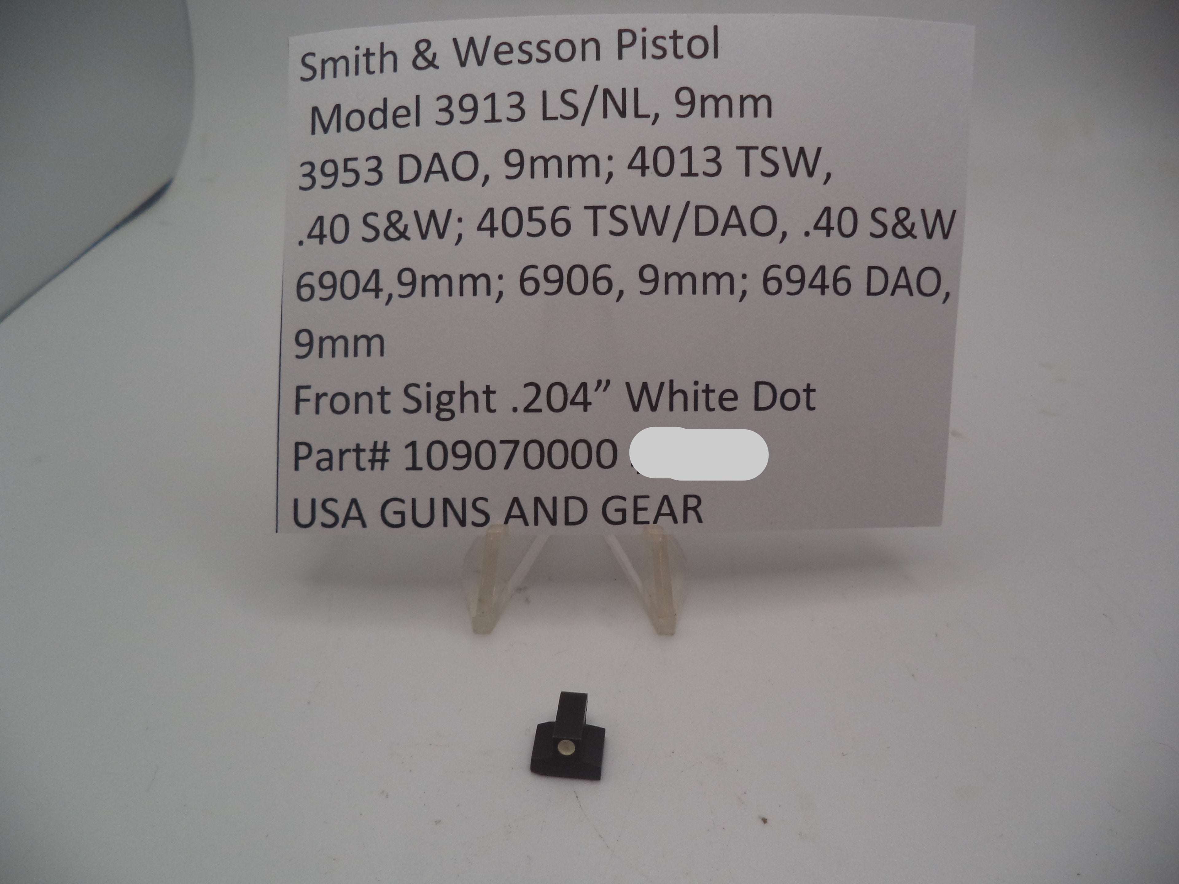 109070000 S&W Pistol Model 3913 , 9mm Front Sight .206" White Dot