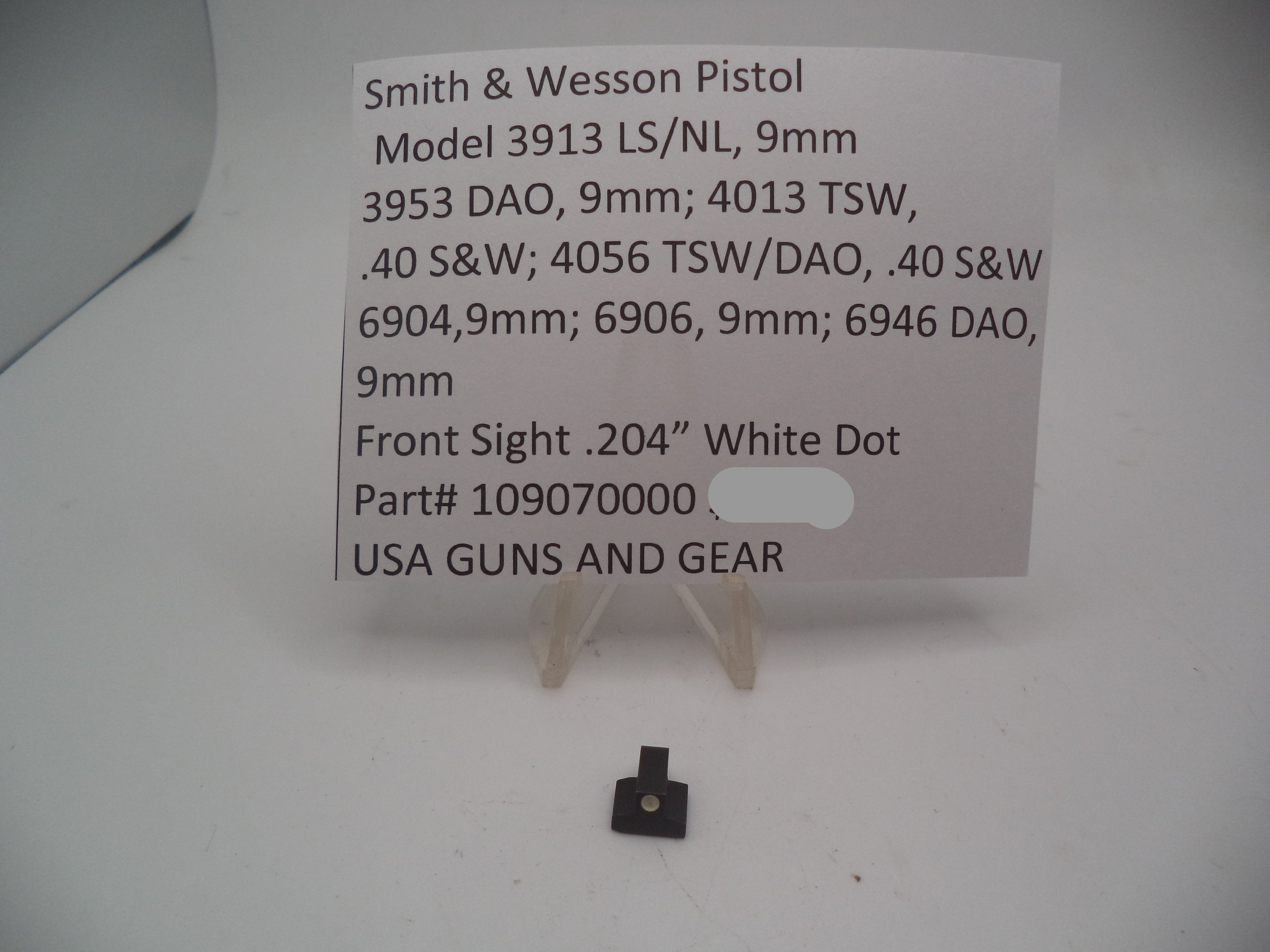 109070000 S&W Pistol Model 3913 , 9mm Front Sight .206" White Dot