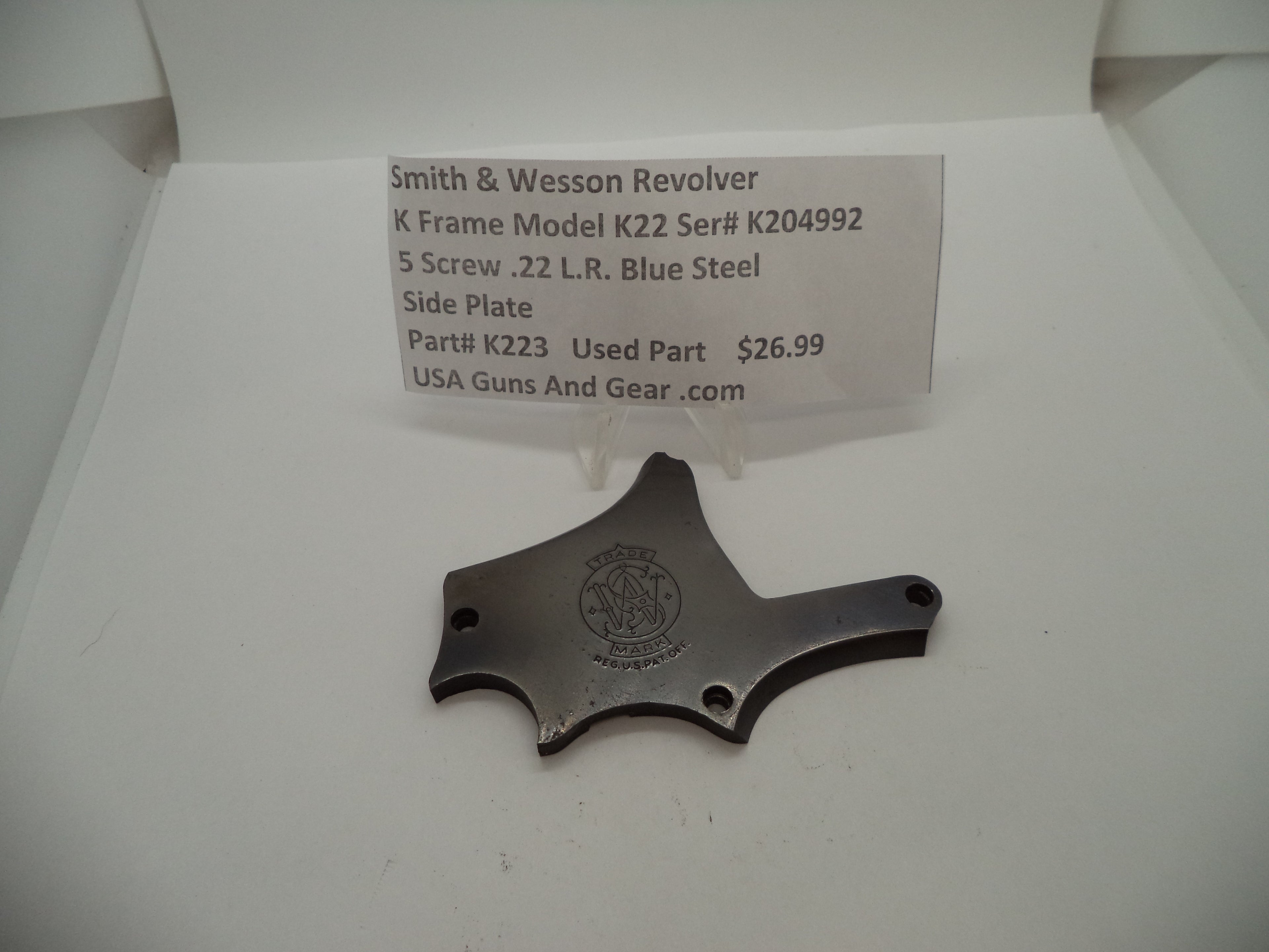 K223 Smith & Wesson K Frame Model K22 Used Side Plate .22 L.R