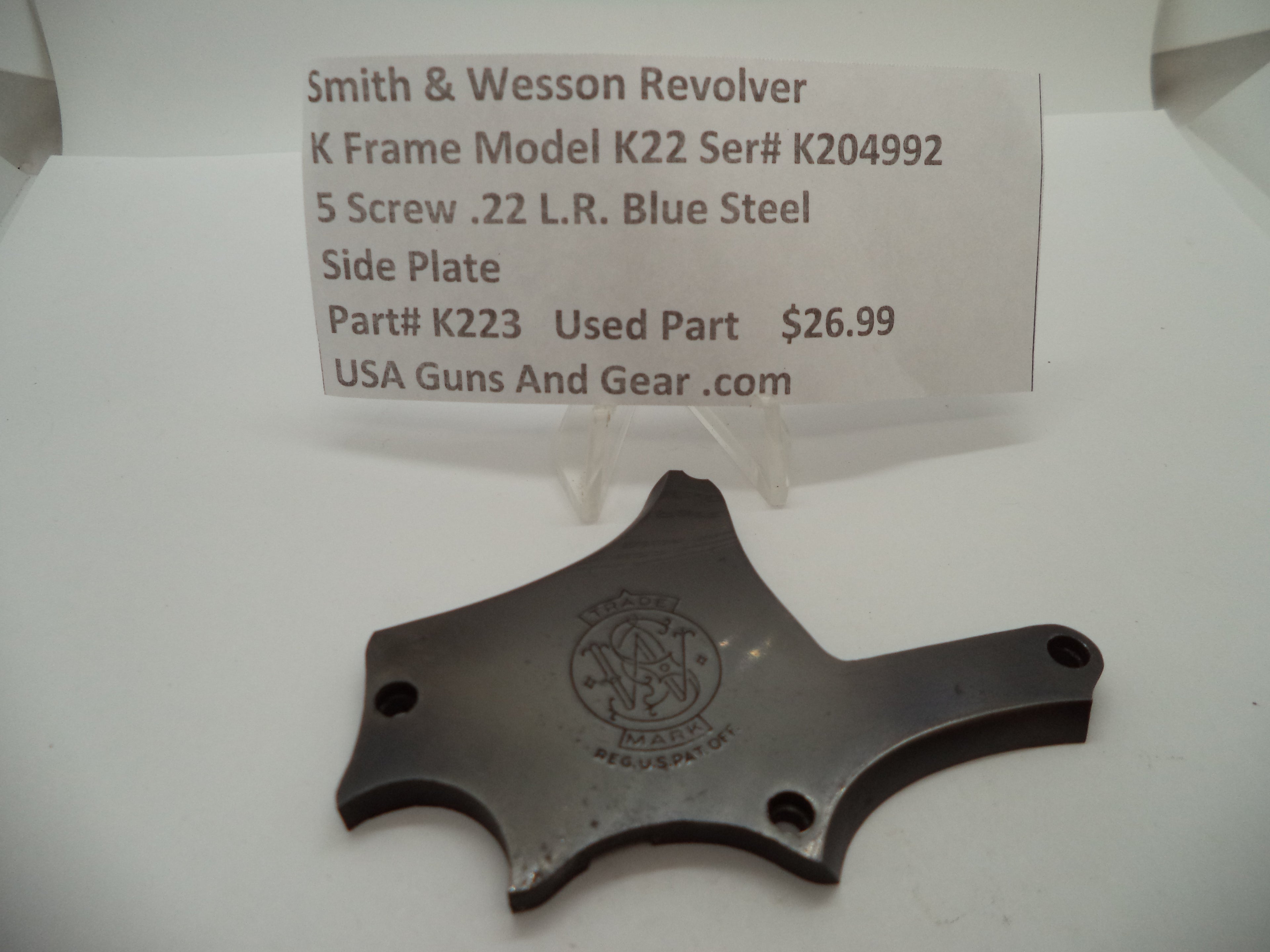 K223 Smith & Wesson K Frame Model K22 Used Side Plate .22 L.R
