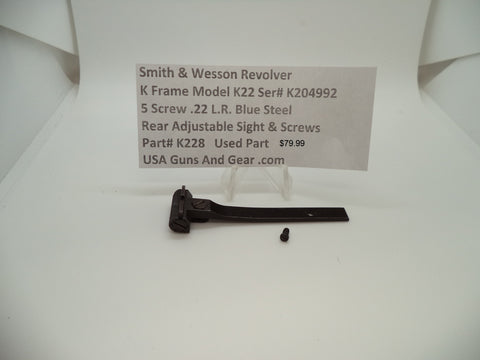 K228 Smith & Wesson K Frame Model K22 Rear Adjustable Sight & Screws .22 L.R