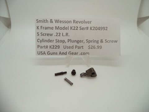 K229 Smith & Wesson K Frame Model K22 Cylinder Stop Plunger Spring & Screw .22 L.R