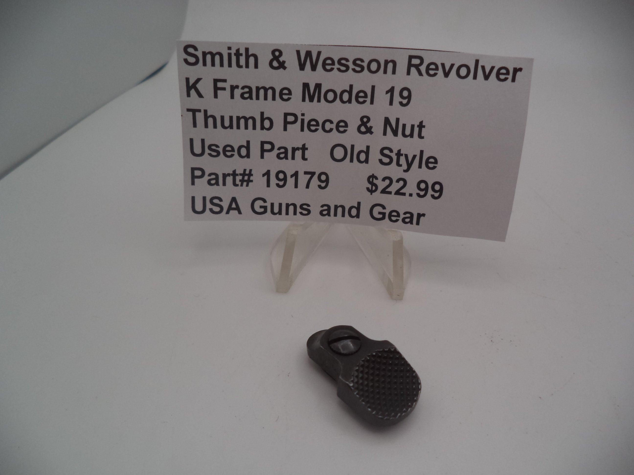 Smith & Wesson Revolver K Frame Model 19 Thumb Piece & Nut Used Part 19179