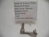 SW45 Smith & Wesson Pistol Model 659 Slide Lock / Release Stainless Steel Used 9mm