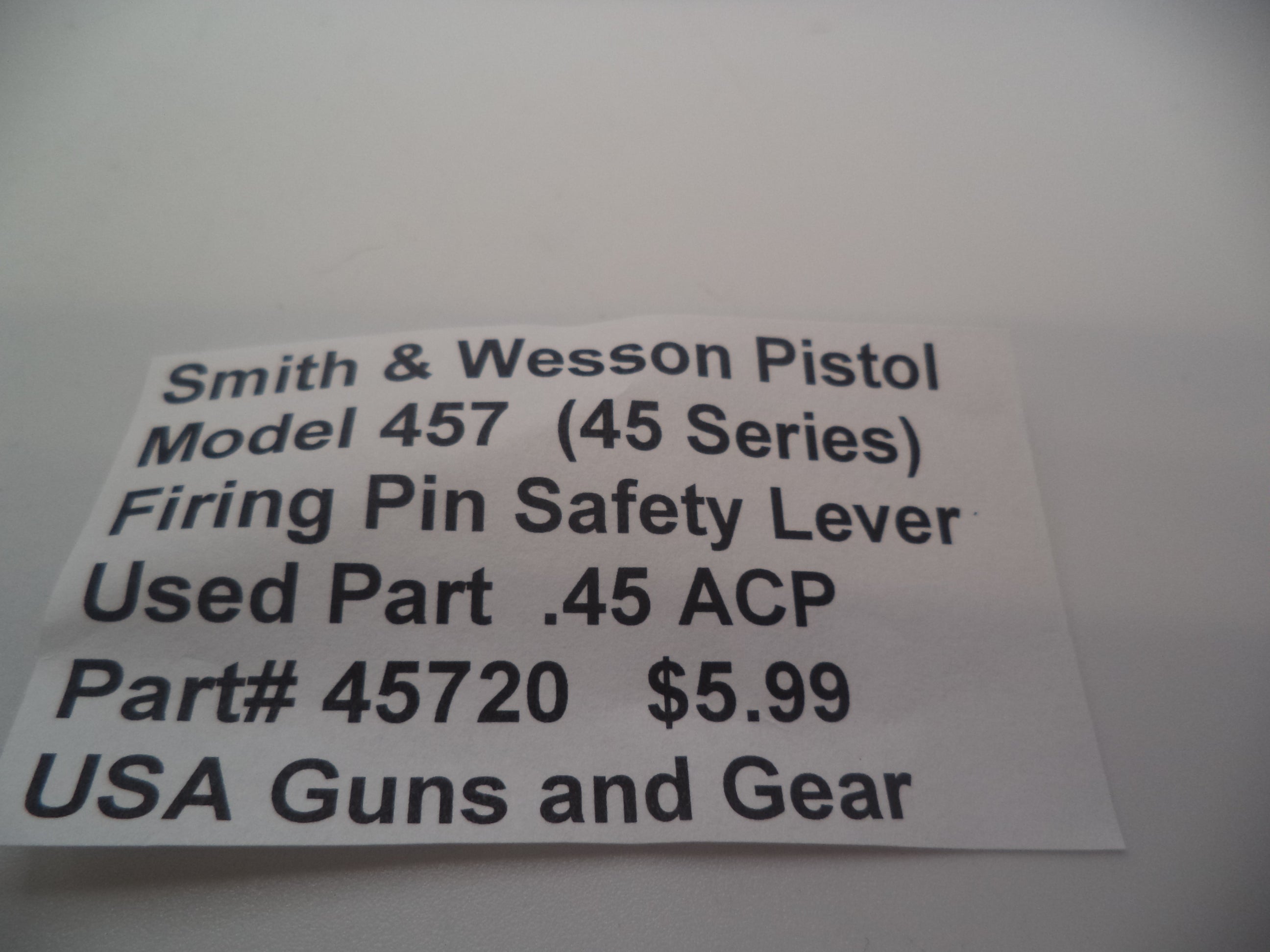 45720 Smith & Wesson Pistol .45  Model 457 ACP Firing Pin Safety Lever Fits Multiple Models Used