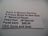 6423 Smith & Wesson K Frame Revolver Used 4" Barrel New Style Model 64