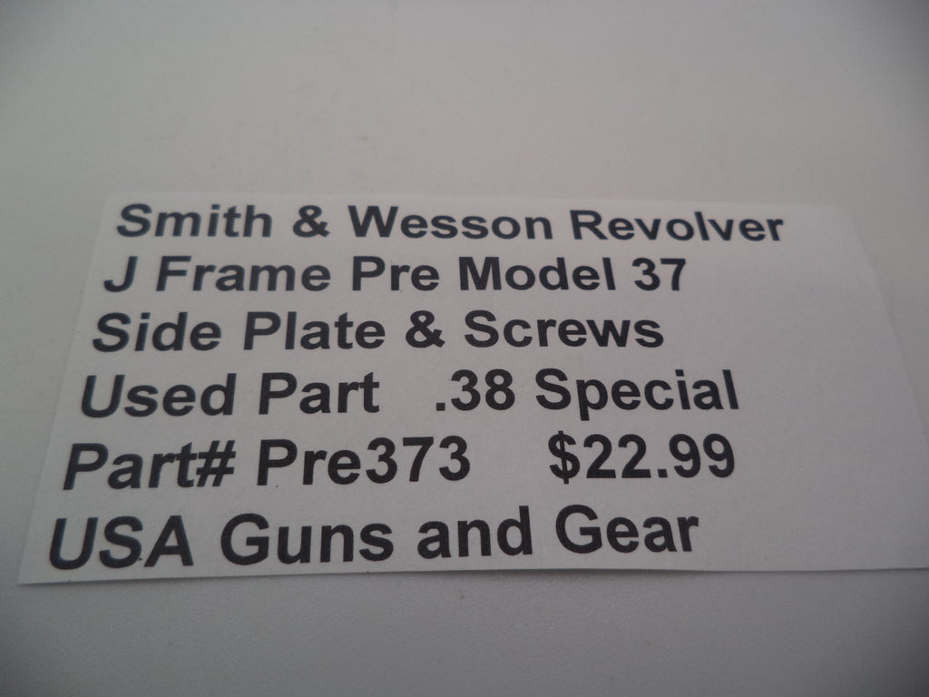 Pre373 Smith & Wesson Revolver J Frame Pre Model 37 Side Plate & Screws Used