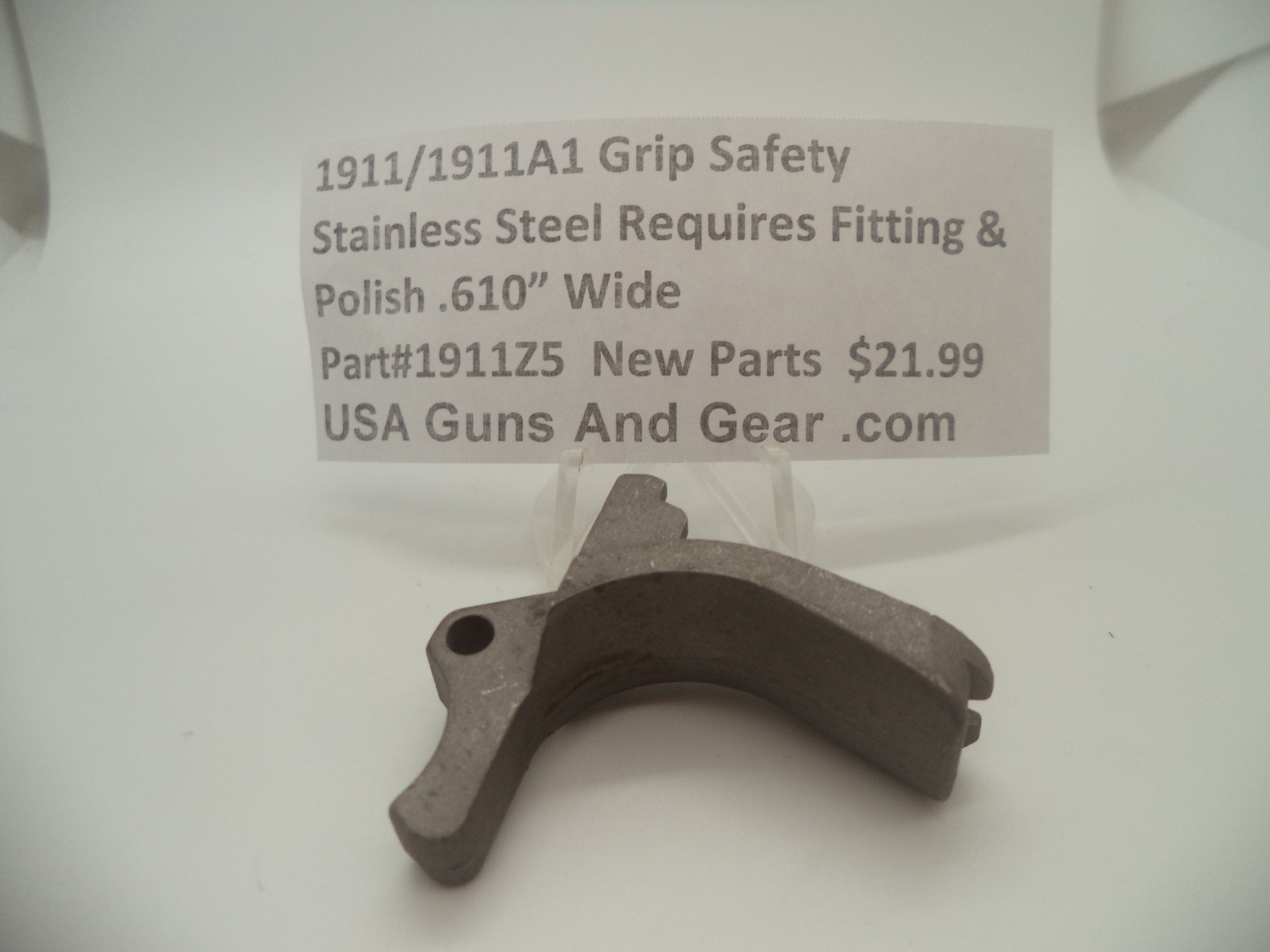 1911Z5 1911 / 1911A1 New Stainless Steel Grip Safety .610" Wide