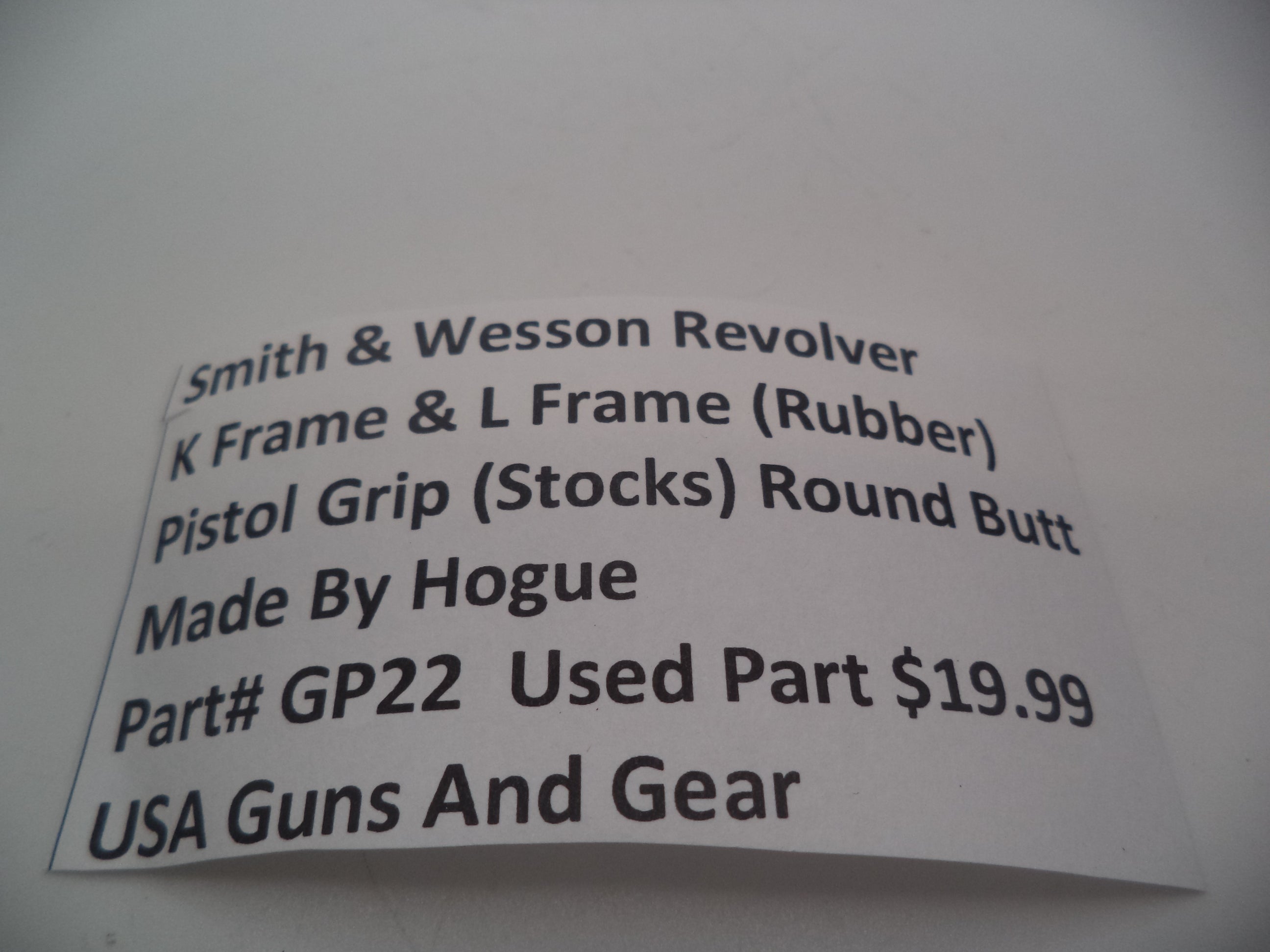 GP22 Hogue Rubber Grips for Smith & Wesson K & L Frame Round Butt Used