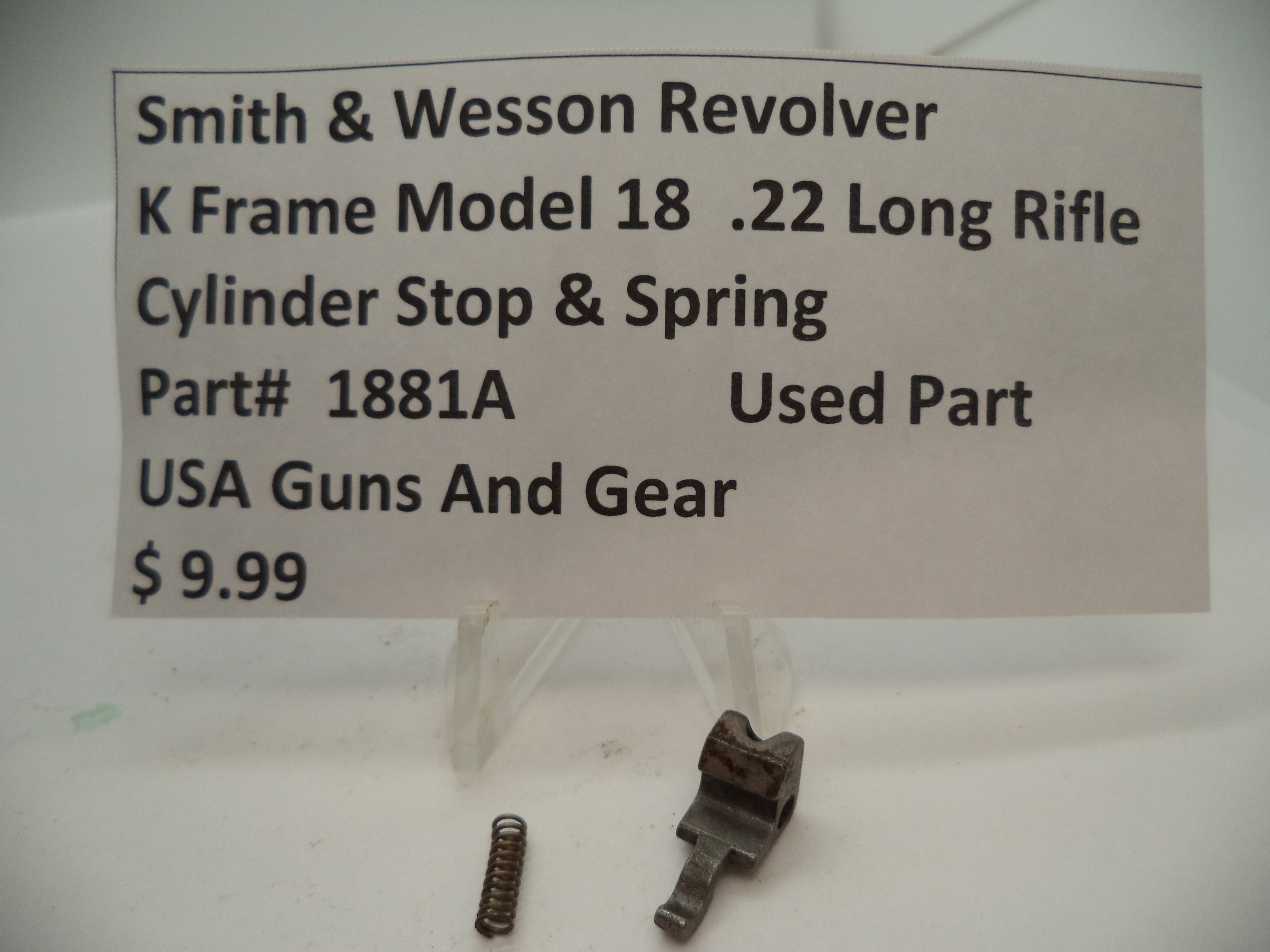 Smith & Wesson K Frame Cylinder Stop & Spring - Model 18 - Used - .22 LR 1881A